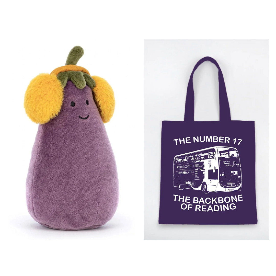 Picture of Jellycat Aubergine with Earmuffs and Number 17 Purple Tote Bag